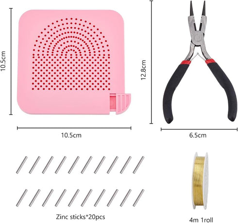 DICOSMETIC Jewelry Wire Shaping Jig Kit Pink Plastic Plate with Alloy Sticks 1P Steel Cutting Pliers and Golden Jewelry Beading Copper Wire for Je...