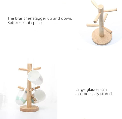 Mug Holder Tree, Bamboo Mug Tree Stand, Countertop Mug Tree, Coffee Cup Stand for Countertop, Coffee Cup Holder with 6 Hooks...