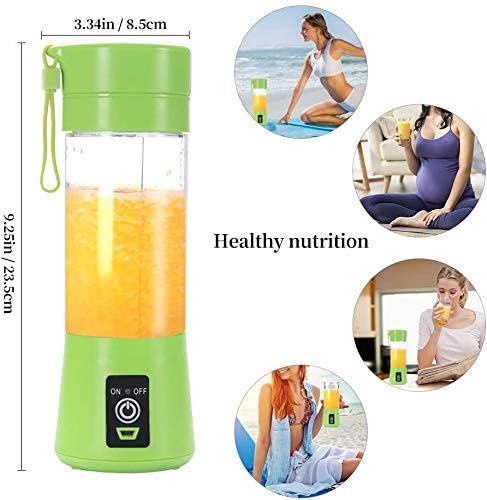 Portable, Personal Mixer Rechargeable with USB, Mini Blender for Smoothie, Fruit Juice, Milk Shakes, 380ml, Six 3D Blades for, 9.12x3.25x3.25 inch...