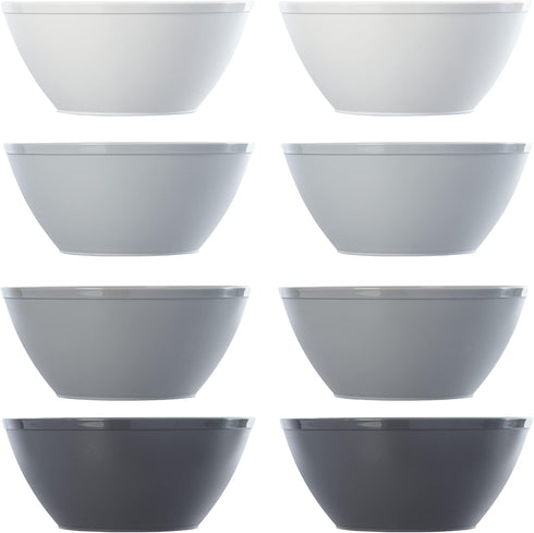 US Acrylic Unbreakable 28 oz. Plastic Stackable Cereal Bowls for Snacks & Ice Cream in Grey Colors (Set of 8) 6-inch Reusable, BPA-Free, Made in t...