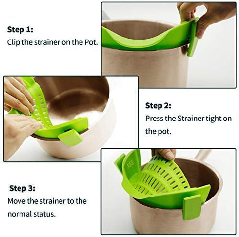 Clip On Strainer Silicone for all Pots and Pans,Pasta Strainer Clip on Food Strainer for Meat Vegetables Fruit Silicone Kitchen Colander...
