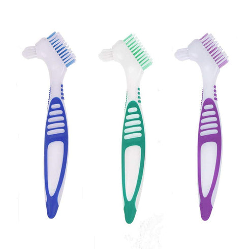 3 Pcs Denture Cleaning Brush Portable Cleaning Brush False Teeth Brushes for Denture Care Denture Cleaner with Multi-Layered Soft Bristles and Dua...