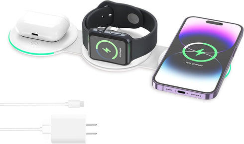 Criacr 3 in 1 Magnetic Wireless Charger for Travel, Foldable Wireless Charging Pad Compatible with iPhone 15/14/13/12, Apple Watch, AirPods Pro (A...