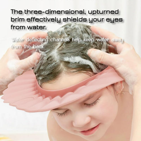 Baby Shower Cap Shield, Pink Bathing Cap Bath Hat Bathing Safe Silicone Protection, Soft Adjustable Visor Hat for Protector Head Eye Ear...