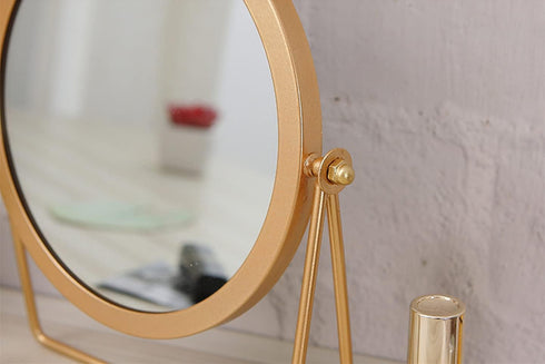 Geschaft Golden Tabletop Single Sided Makeup Mirror, 360°Rotation Iron One-Sided Dressing Table Mirror, Round Swivel Desktop Stand Mirror (Golden ...