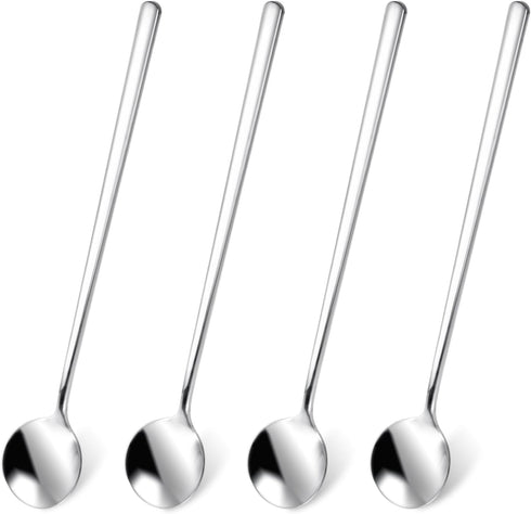 Long Ice Tea Spoons, 6.7 Inch Stirring Spoons Long Handle Ice Spoon Silver Coffee Cocktail Spoon for Stirring Ice Cream Tea Coffee Milkshake Cold ...