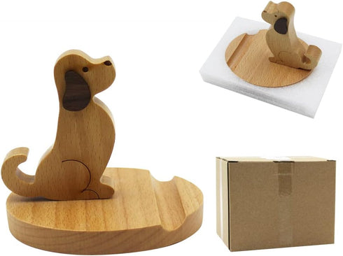 Cute Dog Cellphone Holder Stand Wooden Smartphone Desk Holder for All Mobile Phones Animal Phone Stand Desk Ornament...