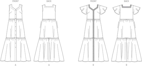 Butterick Easy-to-Make Misses' Tiered Hem Dresses Sewing Pattern Packet, Design Code B6983, Sizes XS-S-M-L-XL-XXL, Multicolor...