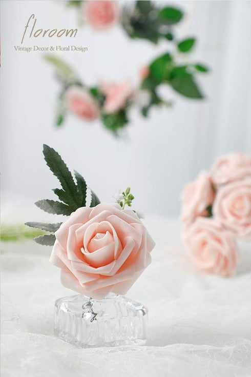 Floroom Artificial Flowers 50pcs Real Looking Blush Foam Fake Roses with Stems for DIY Wedding Bouquets Pink Bridal Shower Centerpieces Floral Arr...