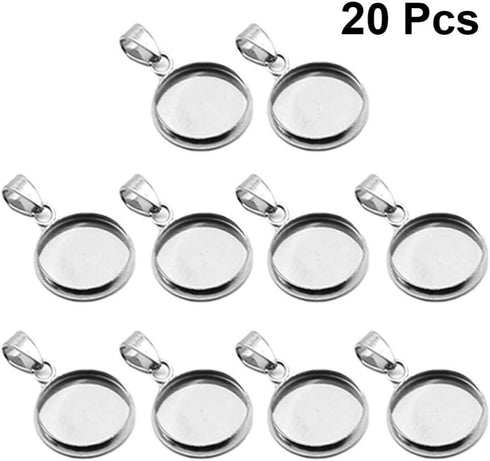 EXCEART 20pcs Trays Pendants Stainless Steel Round Cabochons Settings Bezels Base Blanks Charms Kit for Photo Necklace Bracelet Jewelry Making (Si...