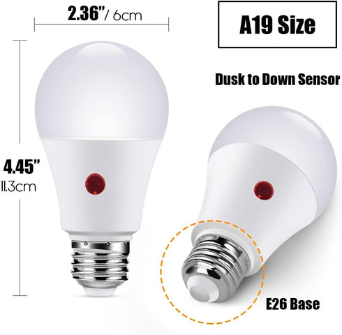 Emotionlite Dusk to Dawn Sensor Light Bulbs Outdoor,Neutral White LED Bulbs, 60 Watt Equivalent, Automatic On/Off, Porch, Patio,Garage, Hallway, B...