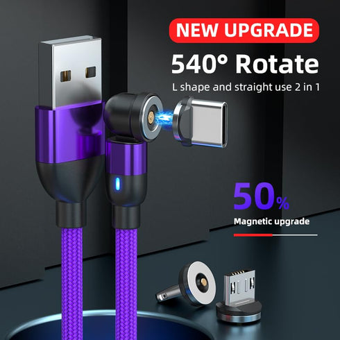 Magnetic Charging Cable, 540 ° Rotating Magnetic Phone Charging Cable with LED Light, 3-in-1 Nylon Woven Magnetic Phone Charger, Compatible with T...