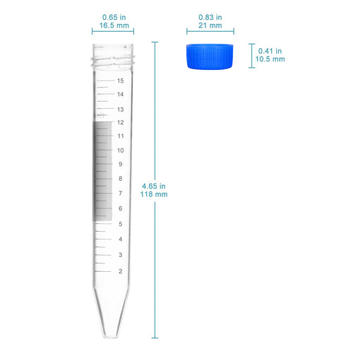 stonylab Micro Centrifuge Tubes, 15ml Polypropylene Graduated Clear Plastic Centrifuge Vials with Flat-Top Snap Cap, Pack of 50 (15 ml, 50 Packs)...