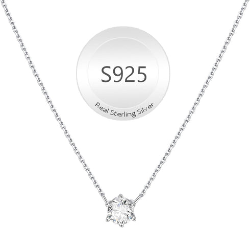 925 Sterling Silver Diamond Necklaces for Women, S925 Pure Silver Dainty Cubic Zirconia Necklace, Single Pendant Necklaces for Mom Girl Grandma Da...