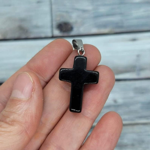1+1 Black Tourmaline Cross Stone Pendants for Double Evil Protection - Luck, Healing, and Spiritual Balance...