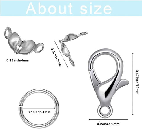 800 Pcs Jewelry Making Accessories Set with 100 Pieces Lobster Claw Clasp 200 Pieces Bead Tips Knot Covers and 500 Pieces Open Jump Ring Connector...