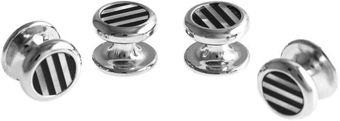 Mother of Pearl & Onyx Striped Tuxedo Cufflinks & Studs Set in a Presentation Gift Box & Polishing Cloth...