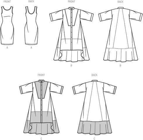 Know Me Misses' Oversized Shirtdress and Slim Fit Knit Tank Dress Sewing Pattern Kit, Design Code ME2026, Sizes 18-20-22-24-26...