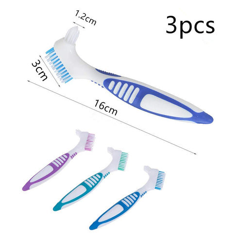 3 Pcs Denture Cleaning Brush Portable Cleaning Brush False Teeth Brushes for Denture Care Denture Cleaner with Multi-Layered Soft Bristles and Dua...