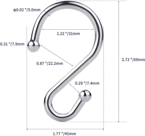 Metal Shower Curtain Hooks?Set of 12 Rings?Rust Resistant S Shaped Hooks Hangers for Shower Curtains, Kitchen Utensils, Clothing, Towels, etc. (Ch...