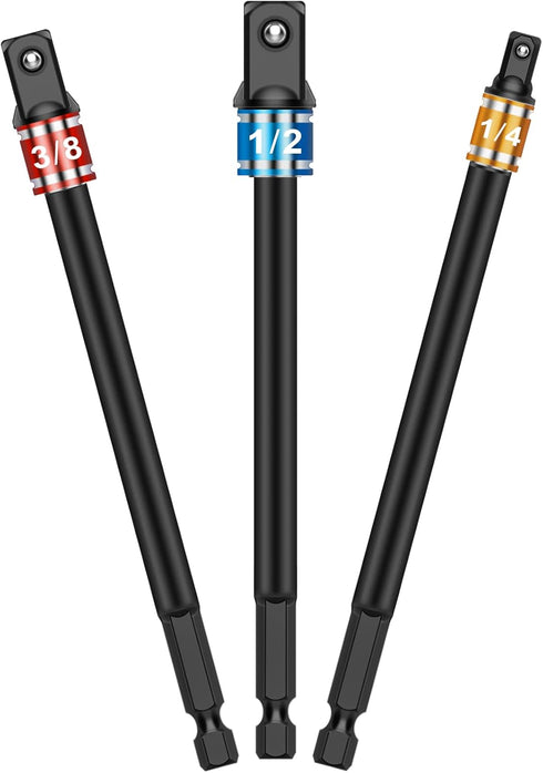 3-Piece 6-Inch Hex Shank Impact Grade Power Socket Adapter Set - Turns Impact Drill Driver into High Speed Socket Driver Extension Bit - 1/4-Inch,...