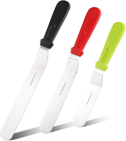 3 Metal Cake Offset Spatulas, 6 8 & 10 Inch Frosting Angled Icing Spatula for Decorating...