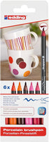 edding 4200 porcelain brush pen - 3x red, orange, brown, pink - 6 pens - brush nib 1-4 mm - felt-nib pen for painting and decorating ceramics, por...