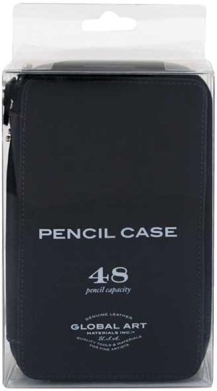Global Art Genuine Leather Pencil Case 48 Pencil Capacity in Black...