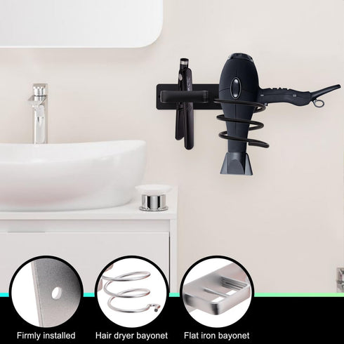 Hair Tool Organizer Holder Wall Mount Blow Dryer Drilling Rack Aluminum Styling Curling Iron Storage Shelf Bedroom Barbershop Bracket - Black...