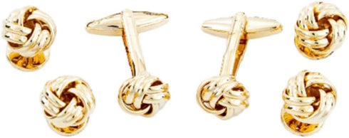 Knot Gold Tone Cufflinks and Studs Tuxedo Set in a Presentation Gift Box & Polishing Cloth...