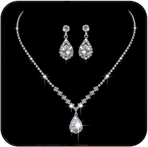 JAKAWIN Bride Silver Bridal Necklace Earrings Set Crystal Wedding Jewelry Set Rhinestone Choker Necklace for Women (Set of 3) (NK144-3)...
