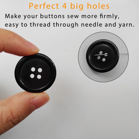 100 Pcs Black Buttons, Black Buttons for Crafts, 4-Hole Buttons for Sewing, 5 Sizes, Buttons Black, Shirt Buttons, Black Button, Small Black Butto...