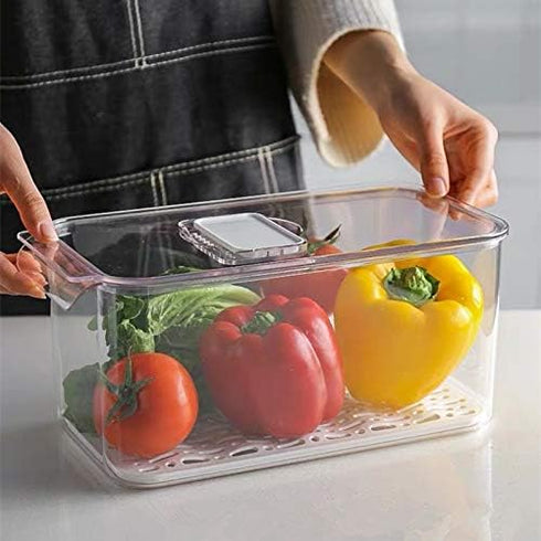 SANNO Vegetable Fruit Containers Fridge Containers,Freezer Produce Saver Refrigerator Organizer Bins with Vented Lids And Drain Tray For Pantry Fr...
