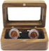 Rustic Black Walnut Wooden Round Cufflinks Tie Clips With Organizer Box for Men...