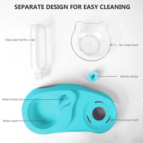 MILIFUN Double Dog Cat Bowls - Pets Water and Food Bowl Set, 15°Tilted Water and Food Bowl Set with Automatic Waterer Bottle for Small or Medium S...
