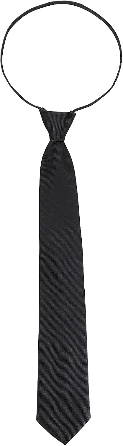 Yolev Black Zipper Tie for Boy Clip-on Neckties Solid Uniform Pre-tied Adjustable Neck Strap Tie for Wedding Graduation...