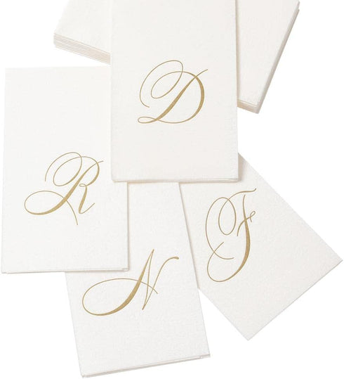 Caspari White Pearl Paper Linen Guest Towels, Monogram Initial Abstract, Pack of 24...