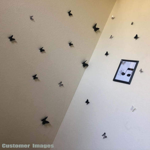 24pcs 3D Butterfly Removable Mural Stickers Halloween Wall Stickers Decal for Home and Room Decoration (Black-24pcs)...
