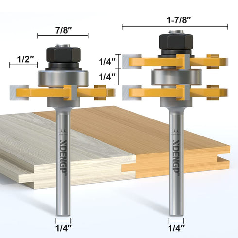 Professional 2 PCS Tongue and Groove Router Bit Set 1/4 Inch Shank, 3 Teeth T Shape Wood Milling Cutter Woodworking Tools, Matched Oak Hardwood Fl...