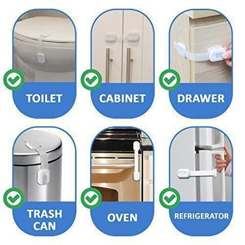 Child Safety Lock for Refrigerator, Cabinet, Drawer, Freezer & Door with 4 Extra Strong Adhesives - White by HavenHause (Pack of 8 White)...