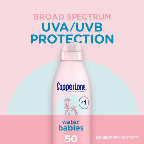 Coppertone Baby Sunscreen Pack, Coppertone WaterBabies SPF 50 Sunscreen Spray, 6 Oz Can + Coppertone Pure and Simple Baby Sunscreen Stick, Mineral...