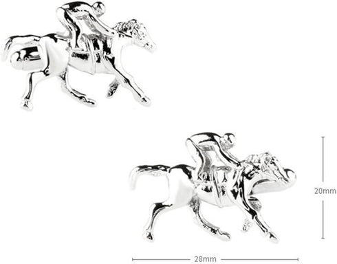 Sports Racing Riding Horse Races Plain Glossy White Metal Plated Steel Cufflinks...