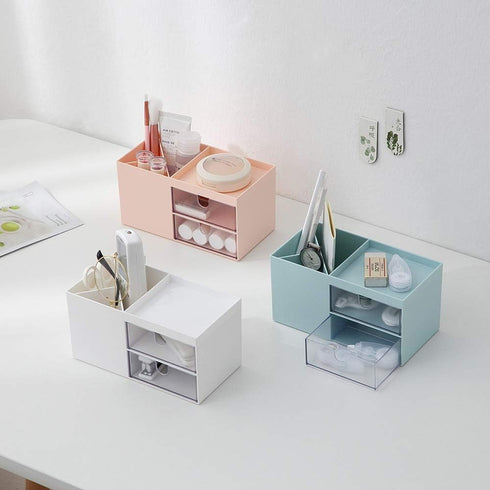 Desktop Storage Organizer Mini Box for Office Supplies Container Pen Holder for Desk Cute Pencil Cup Pot Makeup Brush Holder (White)...