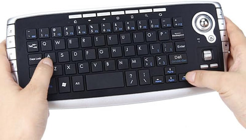 Mini Ergonomic Keyboard Trackball Air Mouse 1200dpi Function TV 2.4G Wireless Keyboard with trackball for Lapotp PC TV (Silver)...