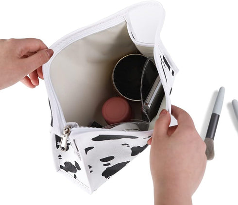 Veki 3 Pieces Set Makeup Bag Waterproof Cosmetic Bag Small Makeup Bags Organizer for Women and Girls with Milk Cow Animal Portable Toiletry Bag Mi...