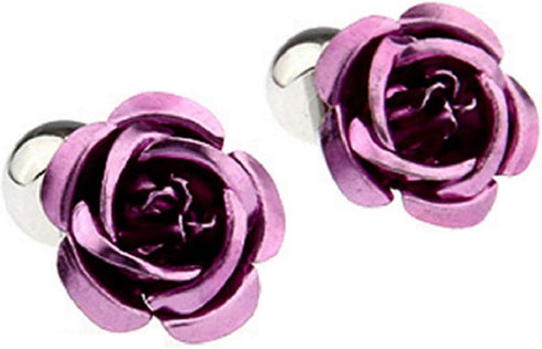 Rose Purple Flower Pair Cufflinks in a Presentation Gift Box & Polishing Cloth...