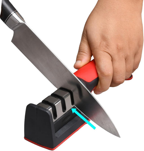 Sharpen with Precision: Stainless Steel 3-in-1 Kitchen Knife Sharpener - Easy-Use. Kit with 3 Stage Sharpening Slots. Ergonomic and fast....