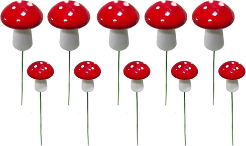 10Pcs Red Garden Stakes Mushroom Miniatures Indoor Outdoor Silhouette Fairy Garden Lawn Yard Decorations Lawn Inset Craft Decorative Garden Stakes...
