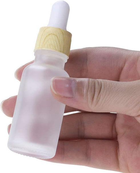 3Pcs Empty Translucent Frosted Glass Cosmetic Containers with Wood Grain Cap, 1 30ml Round Jar+1 20ml Eye Dropper Bottles+1 10ml Roller Bottles fo...