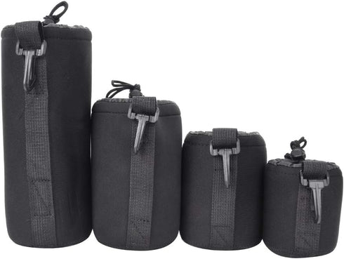 4PCS S M L XL Camera Lens Storage Bag,Portable Neoprene Black Elastic Shock Absorption DSLR Camera Lens Cover Storage Bag,4 Size Lens Pouch Set...